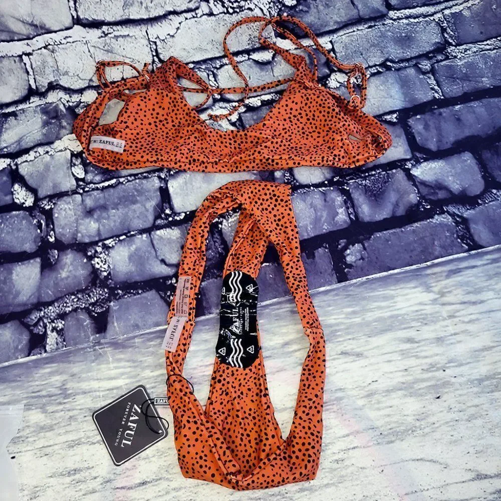 Zaful copper chocolate animal print 2pc thong bikini set NWT